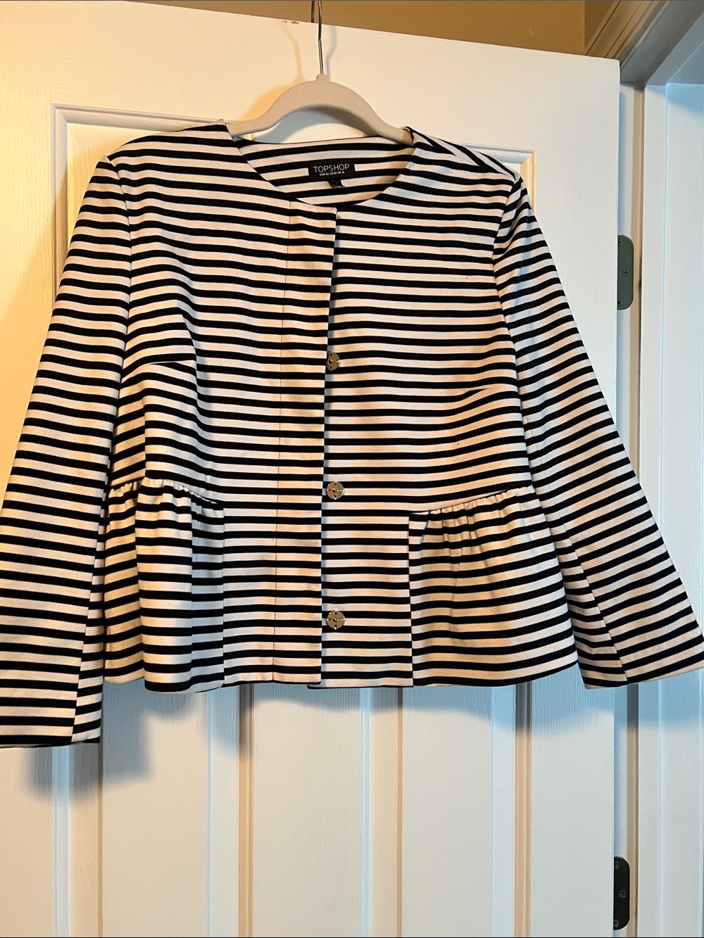 Top Shop Nautical Striped Blazer Jacket with Peplum Hem Size 10